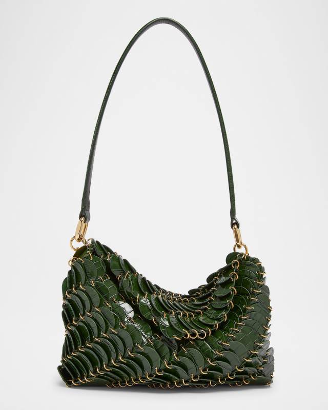 Sac a Main Disc Croc-Embossed Leather Shoulder Bag